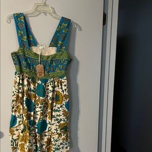 NATURAL LIFE Floral Dress - Blue, Green, and Cream